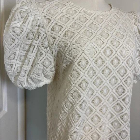 Express Puff Sleeve Cream Crochet Eyelet Blouse - Medium - Picture 4 of 6